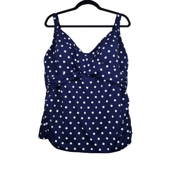 Lands End Womens Blue White Polka Dot Swimsuit Tankini Top Size 22W DDD NWT - Picture 2 of 4